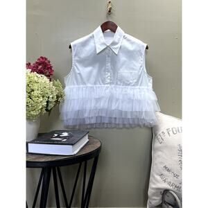 NWOT Viktor & Rolf White Button Down Shirt with Ruffle Detail